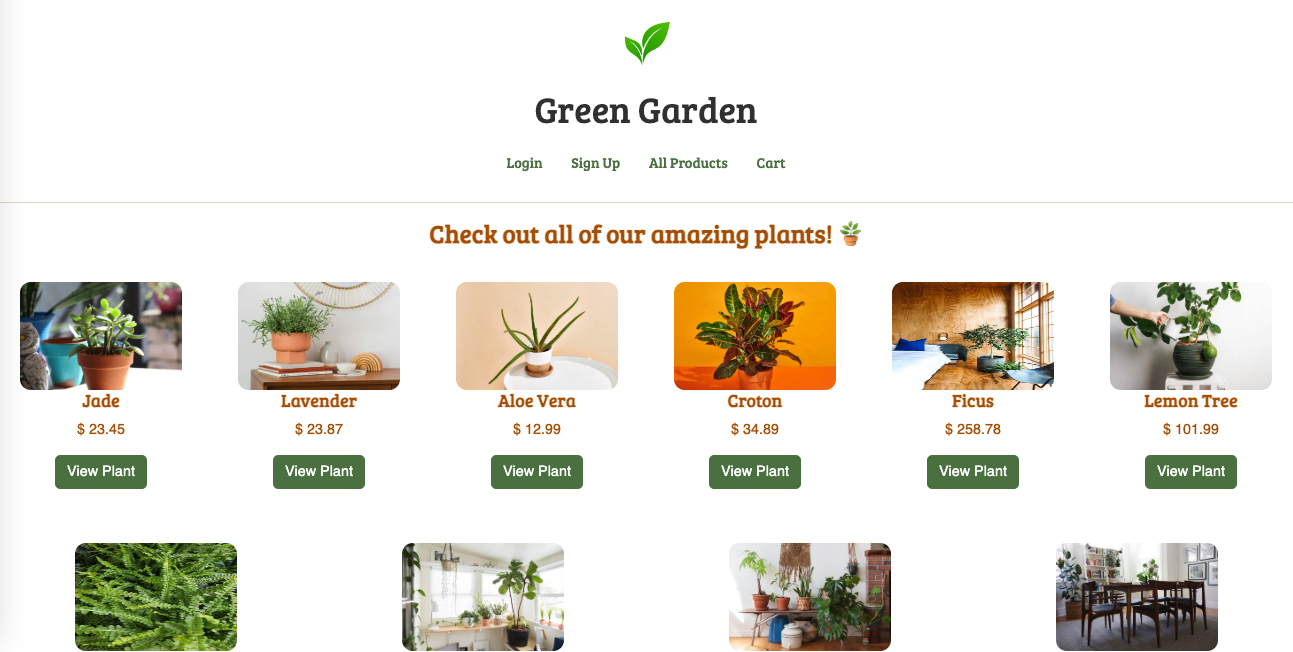 Green Garden Logged in product view.
